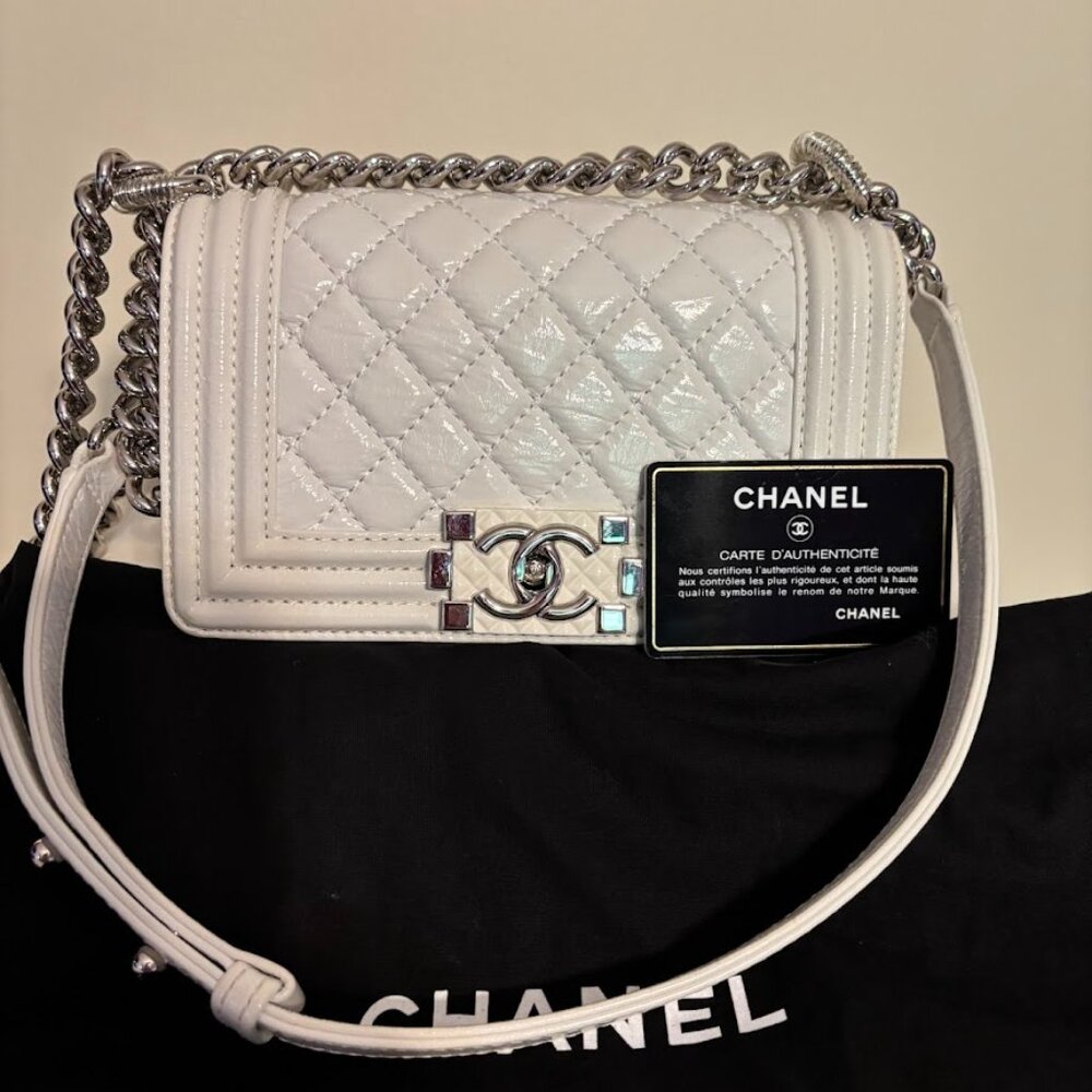 CHANEL White Mini Boy Flap Silver Hardware with Dust Bag - Picture 2 of 16